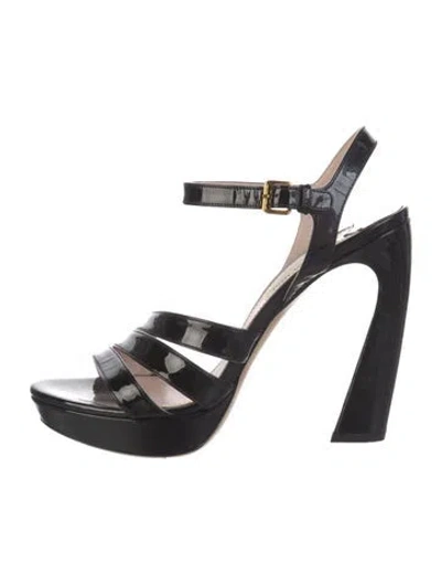 Pre-owned Miu Miu Patent Leather Crystal Embellishments Sandals In Black