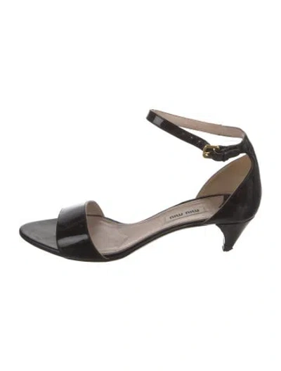Pre-owned Miu Miu Patent Leather Crystal Embellishments Sandals In Black