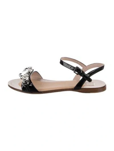 Pre-owned Miu Miu Patent Leather Crystal Embellishments Sandals In Neutrals