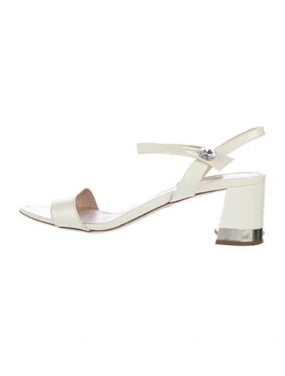 Pre-owned Miu Miu Patent Leather Crystal Embellishments Sandals In White