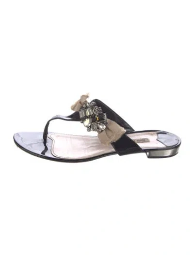 Pre-owned Miu Miu Patent Leather Crystal Embellishments Slides In Black