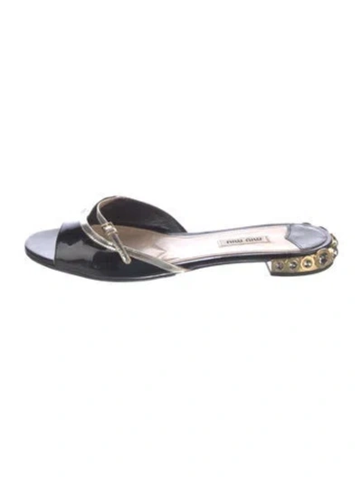 Pre-owned Miu Miu Patent Leather Crystal Embellishments Slides In Black
