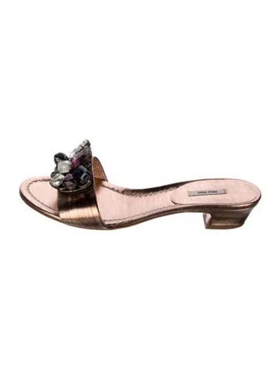 Pre-owned Miu Miu Patent Leather Crystal Embellishments Slides In Pink