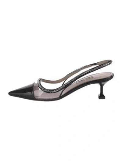 Pre-owned Miu Miu Patent Leather Crystal Embellishments Slingback Pumps In Black