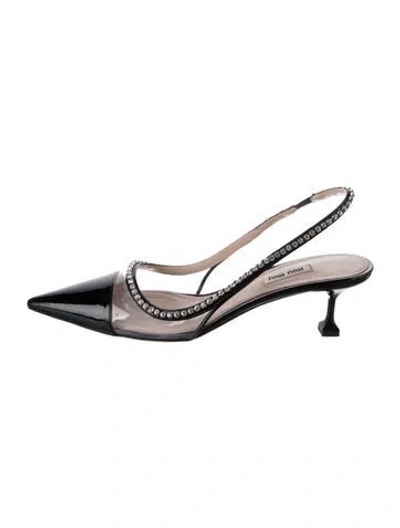 Pre-owned Miu Miu Patent Leather Crystal Embellishments Slingback Pumps In Black