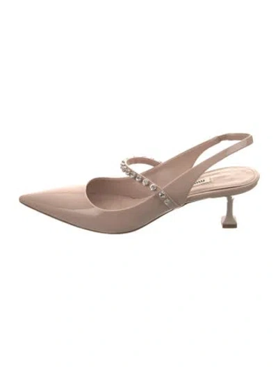 Pre-owned Miu Miu Patent Leather Crystal Embellishments Slingback Pumps In Neutrals