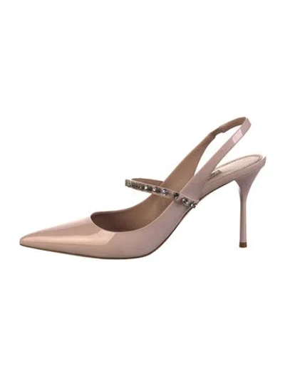 Pre-owned Miu Miu Patent Leather Crystal Embellishments Slingback Pumps In Pink