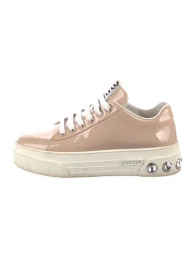 Pre-owned Miu Miu Patent Leather Crystal Embellishments Sneakers In Neutral