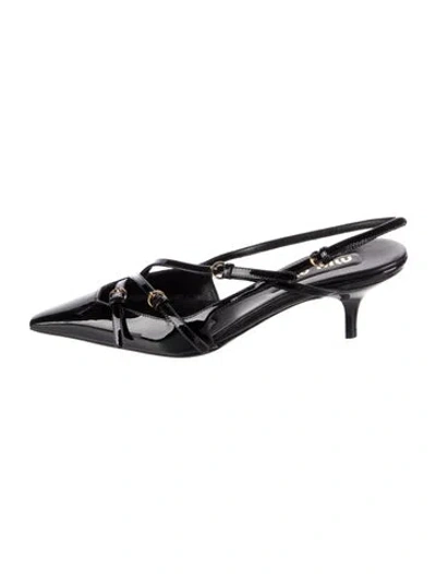 Pre-owned Miu Miu Patent Leather Cutout Accent Slingback Pumps In Black