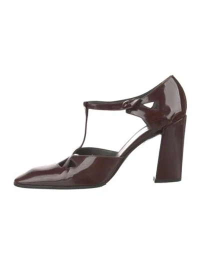 Pre-owned Miu Miu Patent Leather Cutout Accent T-strap Pumps In Burgundy