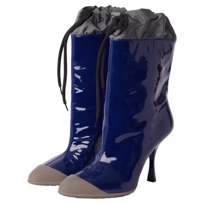 Pre-owned Miu Miu Patent Leather Drawstring Ankle Boots In Black