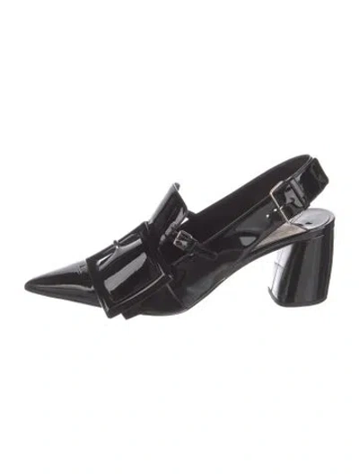 Pre-owned Miu Miu Patent Leather Faux Fur Trim Slingback Pumps In Black