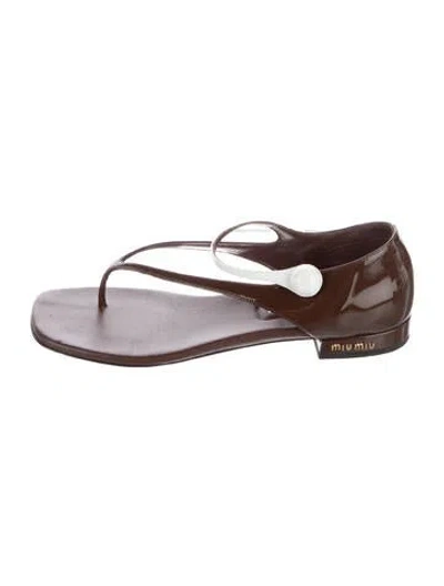 Pre-owned Miu Miu Patent Leather Flip Flops In Brown