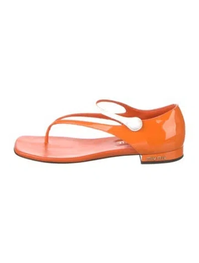 Pre-owned Miu Miu Patent Leather Flip Flops In Orange