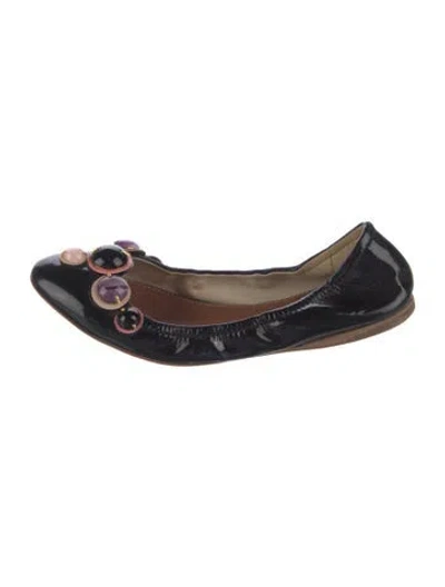 Pre-owned Miu Miu Patent Leather Floral Print Ballet Flats In Black