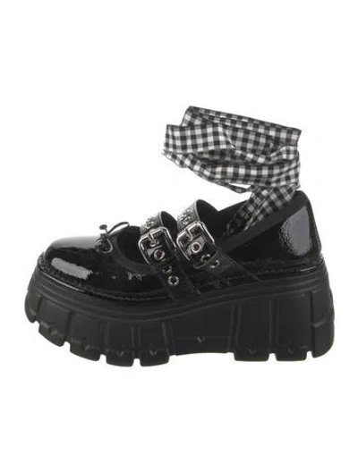 Pre-owned Miu Miu Patent Leather Grosgrain Trim Ballet Flats In Black