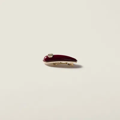 Miu Miu Patent Leather Hair Clip In Brown