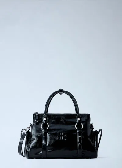 Miu Miu Patent Leather Handbag In Black