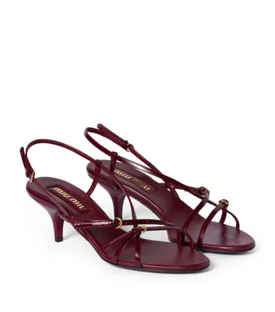 Miu Miu Leather Strappy Kitten Heel Sandals In Purple