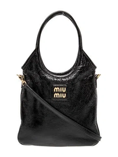 Pre-owned Miu Miu Patent Leather Ivy Tote Bag In Black