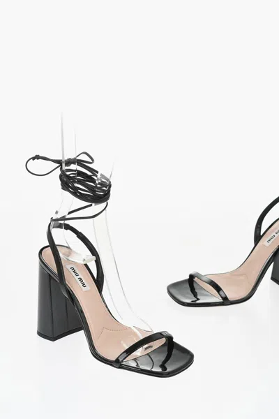 Miu Miu Patent Leather Lace-up Sandals Heel 10.5cm In Black