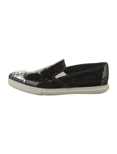 Pre-owned Miu Miu Patent Leather Loafers In Black