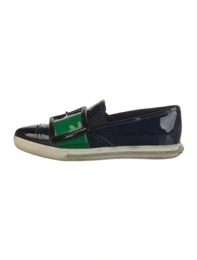 Pre-owned Miu Miu Patent Leather Loafers In Blue