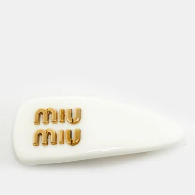 Pre-owned Miu Miu Patent Leather Logo Gold Tone Hair Clip