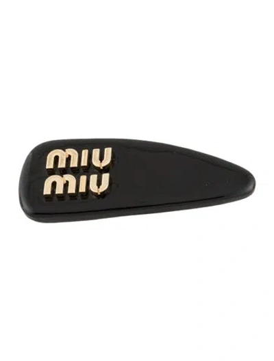 Pre-owned Miu Miu Patent Leather Logo Hair Clip In Black