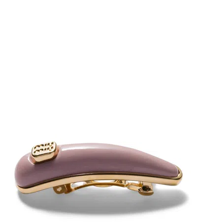 Miu Miu Patent Leather Logo Hair Clip In Pink