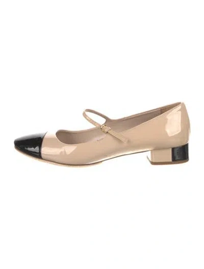 Pre-owned Miu Miu Patent Leather Mary Jane Flats In Neutral