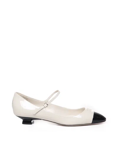 Miu Miu 40mm Patent-leather Ballerina Shoes In White Black