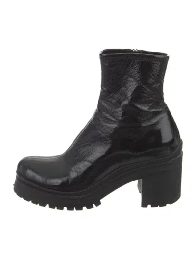 Pre-owned Miu Miu Patent Leather Moto Boots In Black