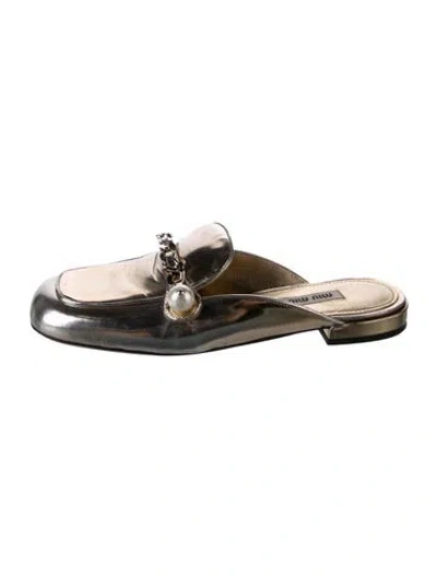 Pre-owned Miu Miu Patent Leather Mules In Gold