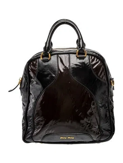 Pre-owned Miu Miu Patent Leather Patent Leather Bowling Bag In Black