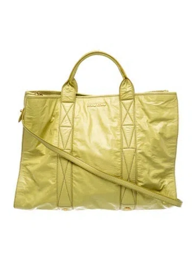 Pre-owned Miu Miu Patent Leather Patent Leather Tote In Green