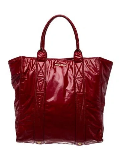 Pre-owned Miu Miu Patent Leather Patent Tote Bag Vintage In Red