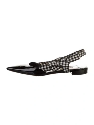 Pre-owned Miu Miu Patent Leather Plaid Print Slingback Flats In Black