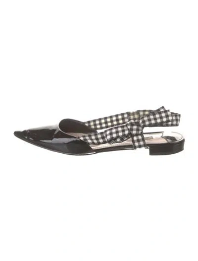 Pre-owned Miu Miu Patent Leather Plaid Print Slingback Flats In Black