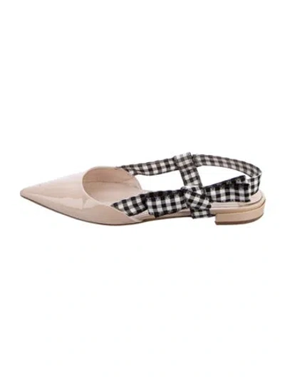 Pre-owned Miu Miu Patent Leather Plaid Print Slingback Flats In Neutral