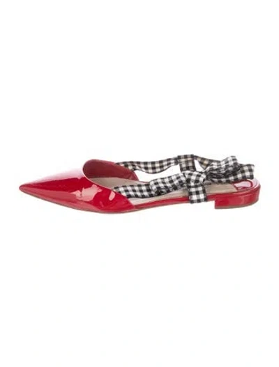 Pre-owned Miu Miu Patent Leather Plaid Print Slingback Flats In Red
