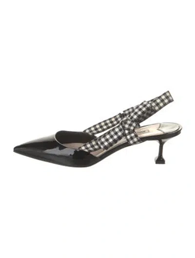 Pre-owned Miu Miu Patent Leather Plaid Print Slingback Pumps In Black