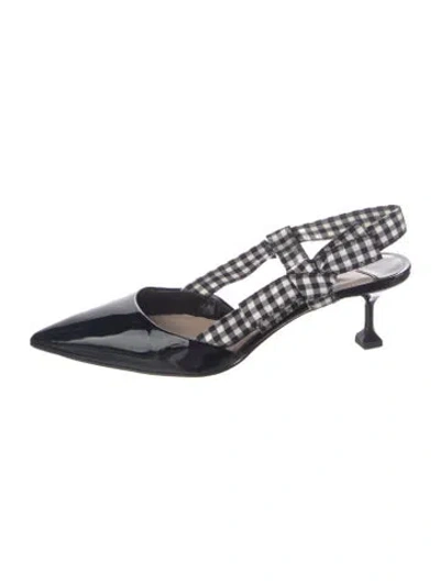Pre-owned Miu Miu Patent Leather Plaid Print Slingback Pumps In Black