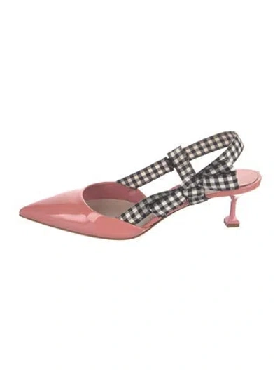 Pre-owned Miu Miu Patent Leather Plaid Print Slingback Pumps In Pink