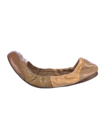 Pre-owned Miu Miu Patent Leather Printed Ballet Flats In Brown