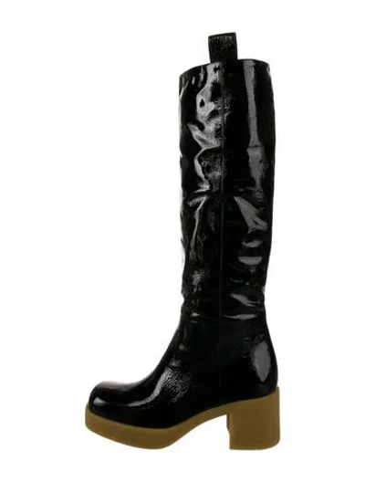 Pre-owned Miu Miu Patent Leather Riding Boots In Green