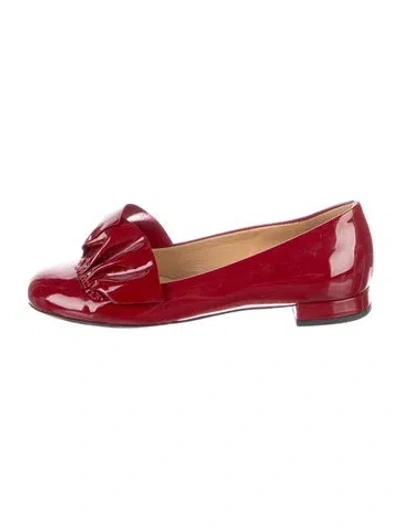 Pre-owned Miu Miu Patent Leather Ruffle Embellishment Loafers In Red