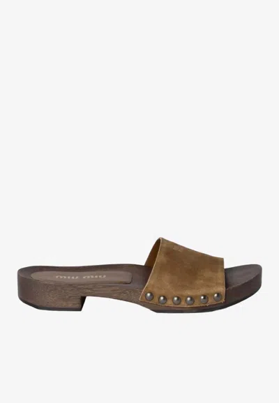 Miu Miu Patent Leather Sandals In Brown