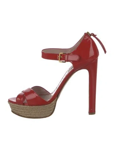 Pre-owned Miu Miu Patent Leather Sandals In Red