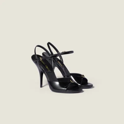 Miu Miu Patent Leather Sandals With Buckles In Black